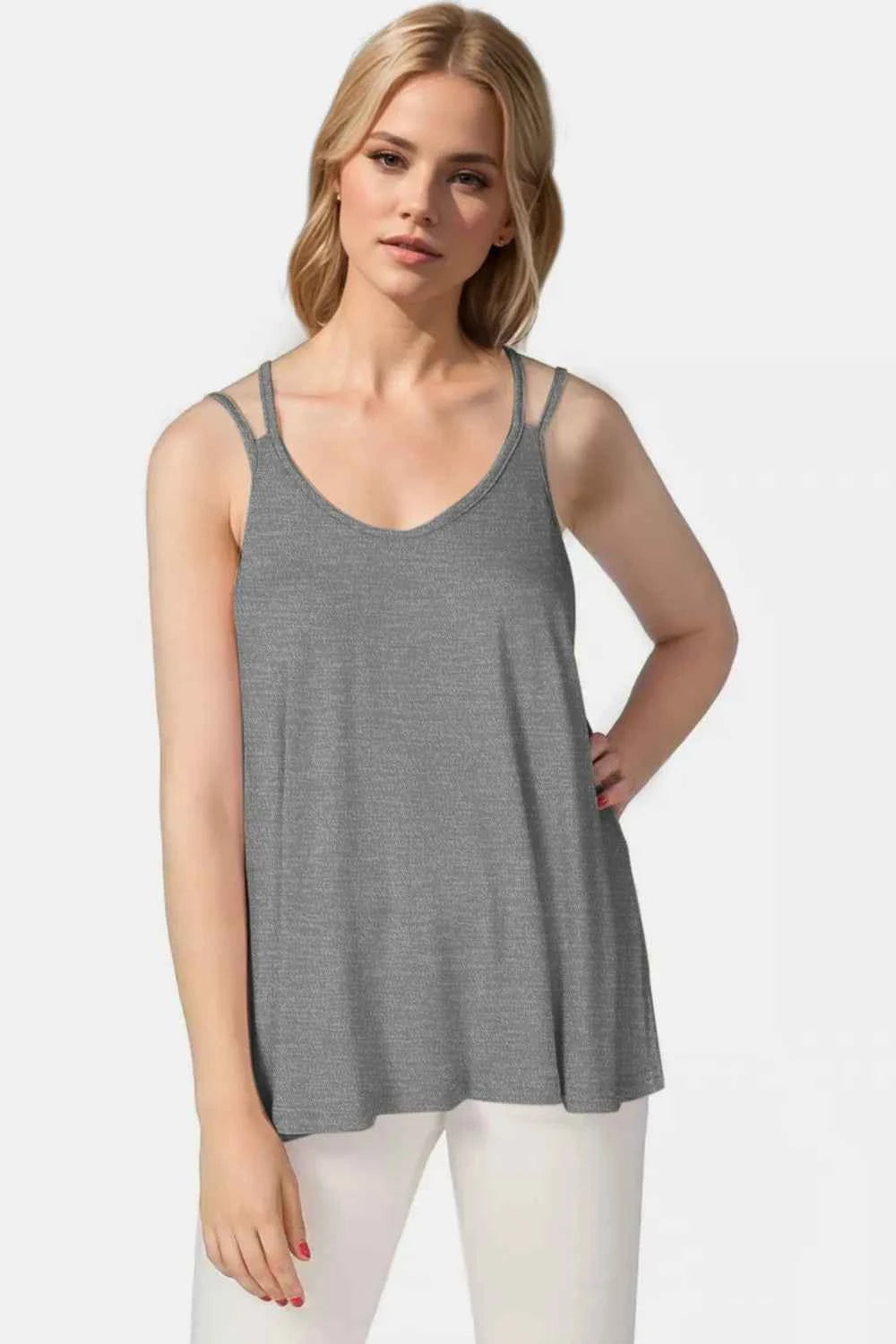 Double Spaghetti Strap Top in Sunny Yellow Dark Gray