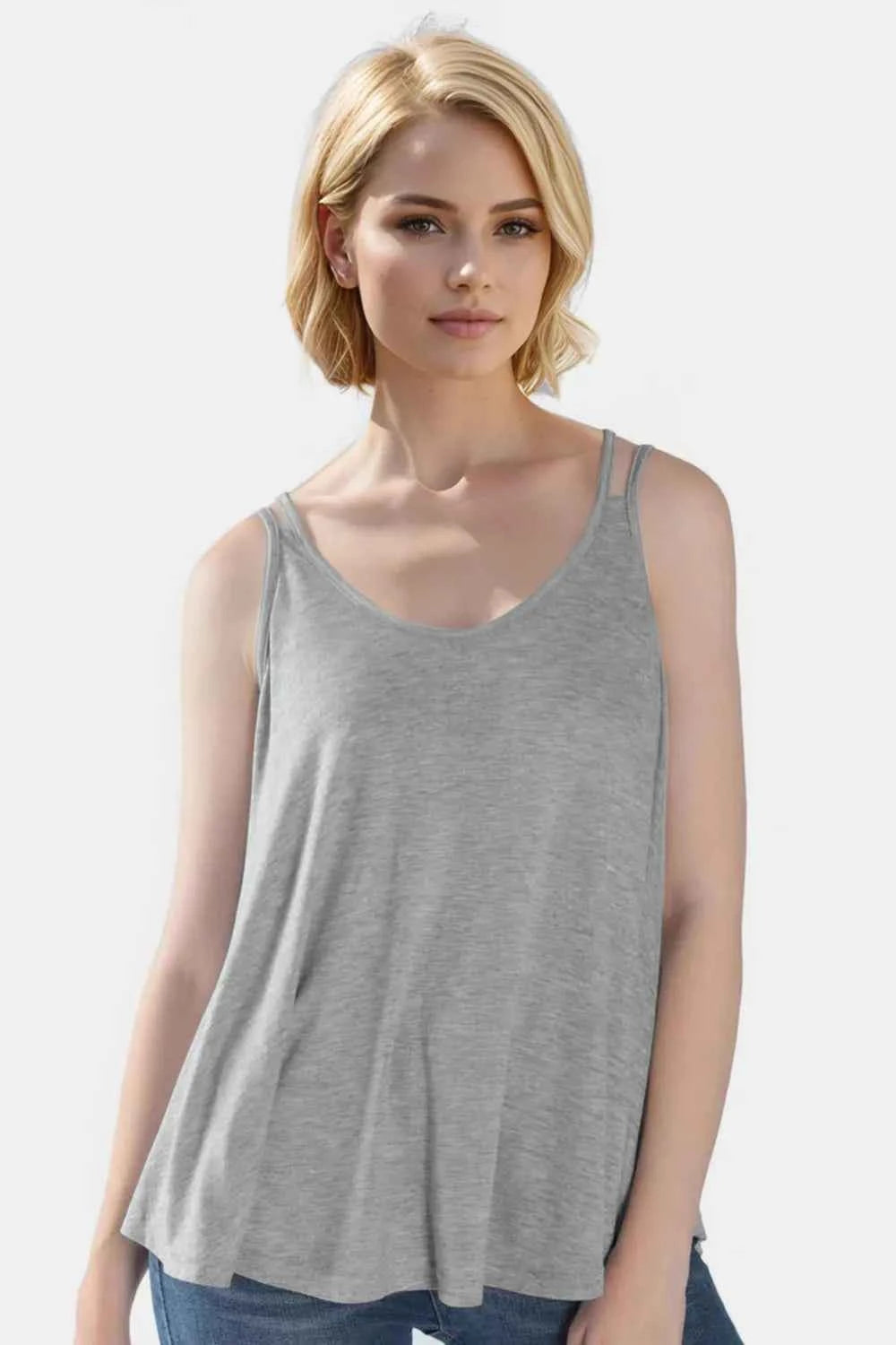 Double Spaghetti Strap Top in Sunny Yellow Gray