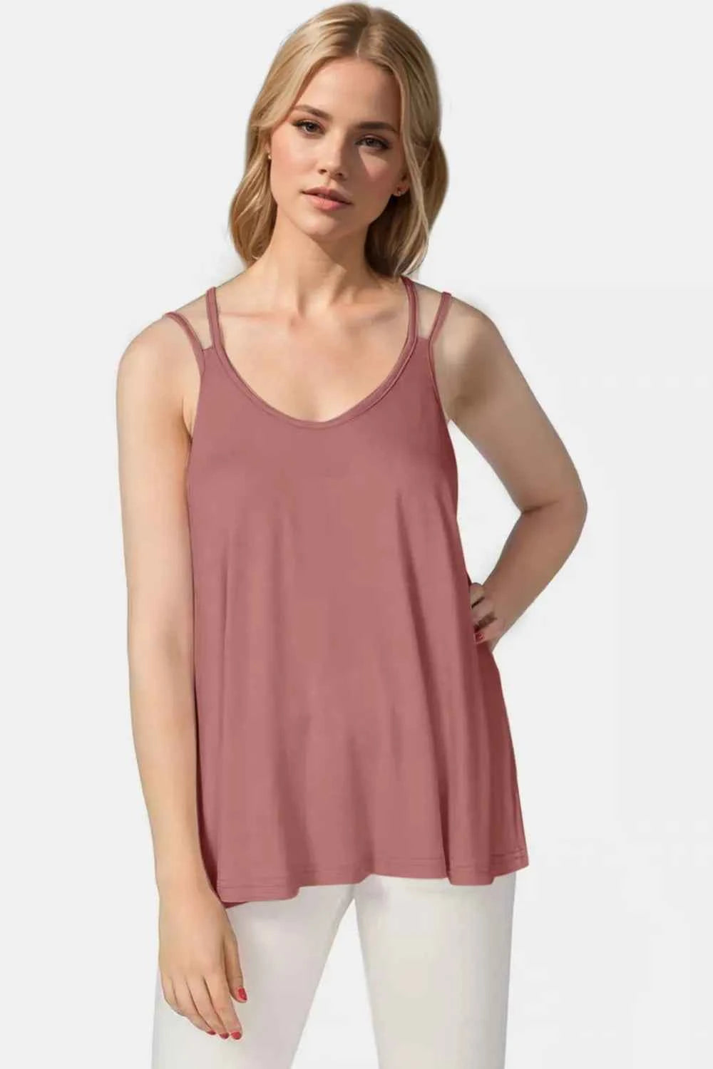 Double Spaghetti Strap Top in Sunny Yellow Dusty Pink