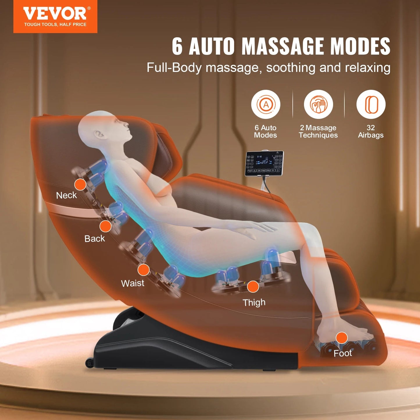 VEVOR Massage Chair - Full Body Zero Gravity Recliner with Multi Auto Modes 3D Shiatsu Heating Bluetooth Speaker Foot Roller