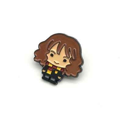 Cute cartoon character enamel pin, perfect as wizard brooches for hats, featuring a character with brown hair