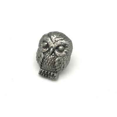 Silver owl wizard brooch for hats with intricate detailing and eye-catching design