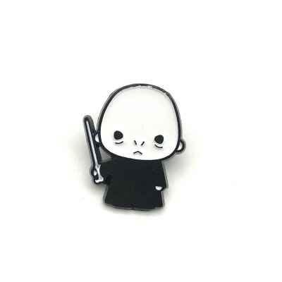 Cute wizard brooches for hats featuring a character with a wand in black and white design