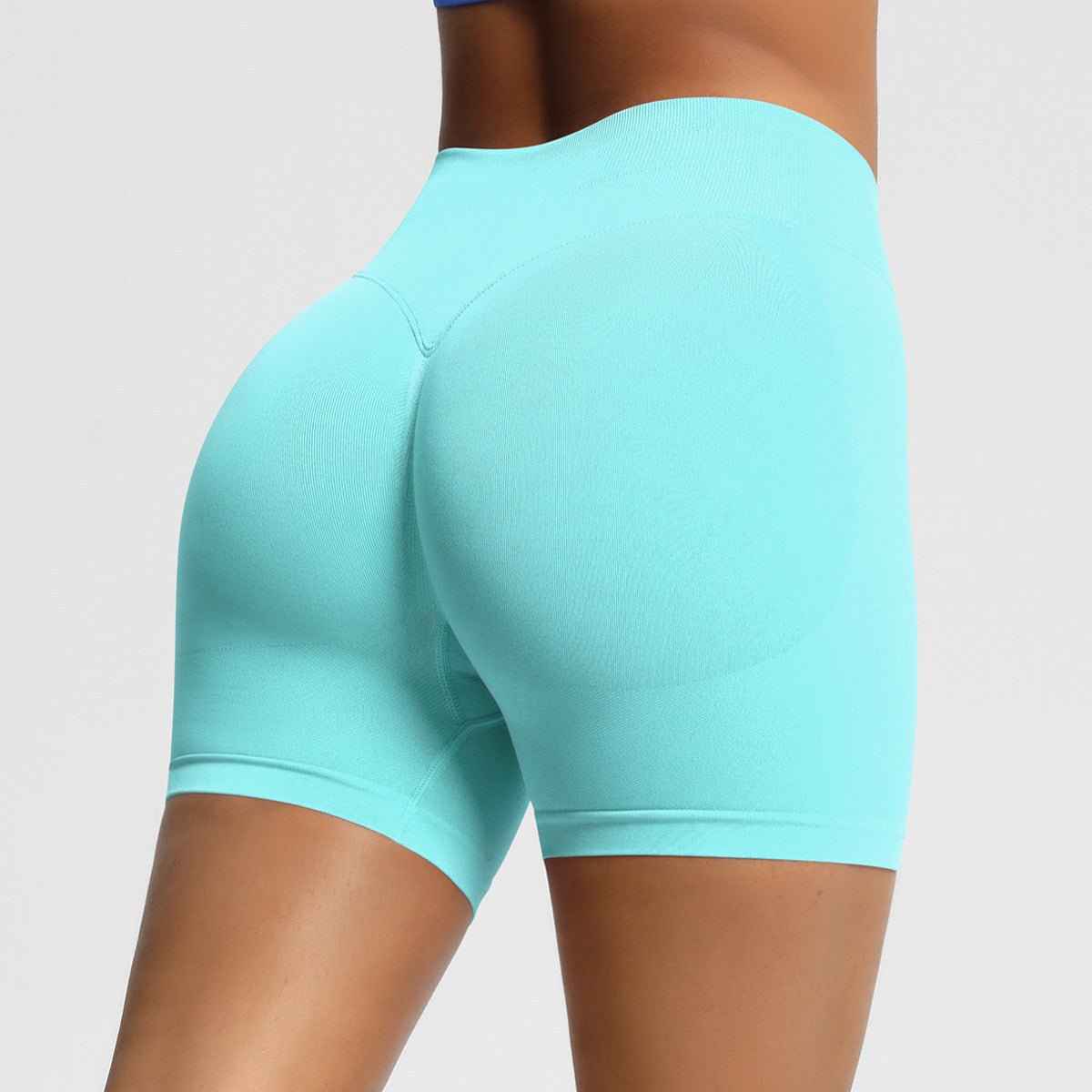 Women's seamless fitness shorts in light blue for comfort and flexibility during workouts