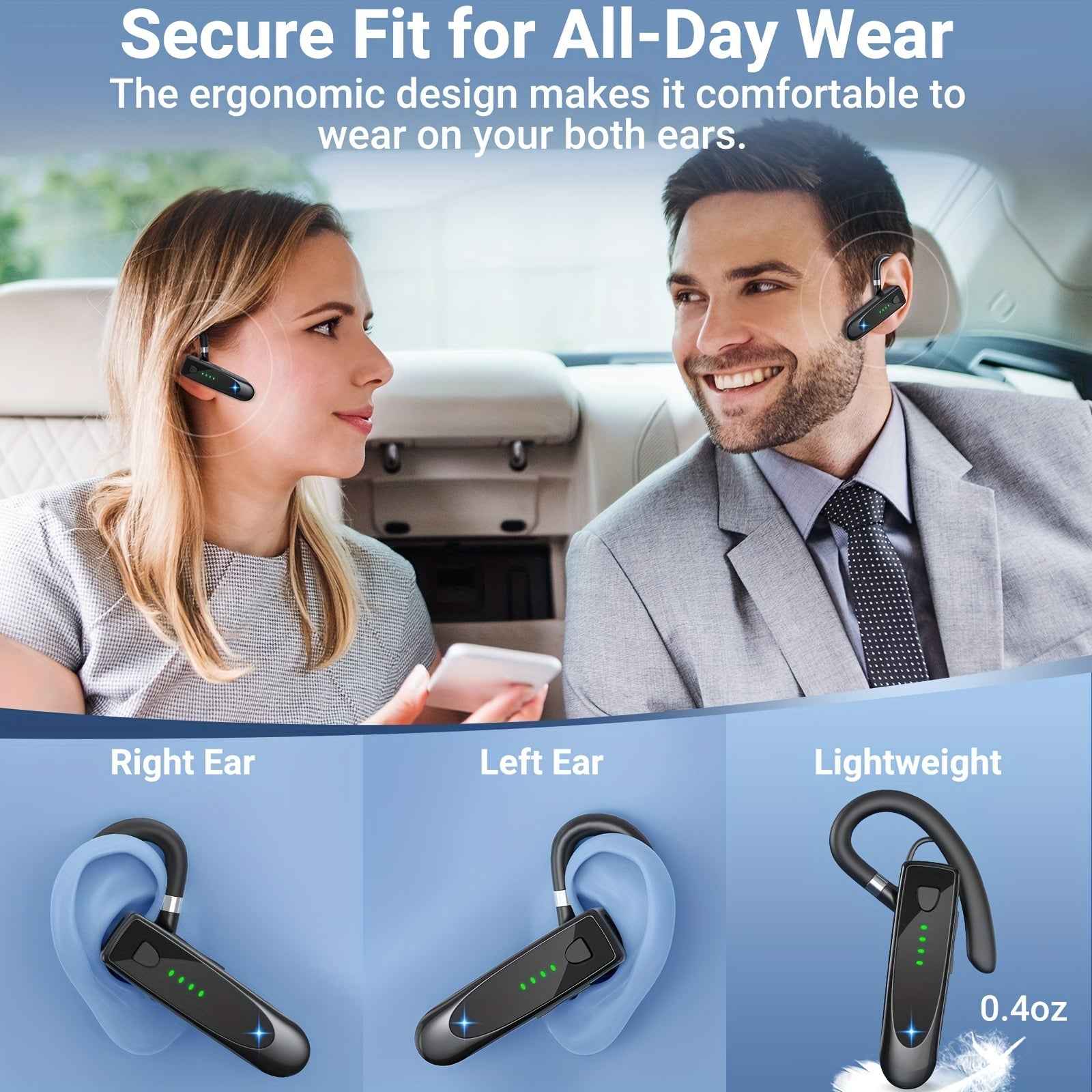 Wireless Earpiece V5.3 Wireless Handsfree Headset with Microphone 29Hrs Playback Headset 180 Hrs Standby Time for iPhone Android Samsung Laptop Trucker Driver (Black)