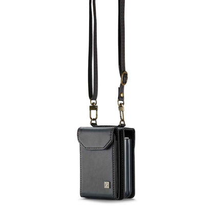 Crossbody Case for Samsung Galaxy Z Flip 3/4/5 - Vintage Faux Leather Strap, Magnetic Closure & Card Holder - Unisex Design in Black Black Galaxy Z Flip 6