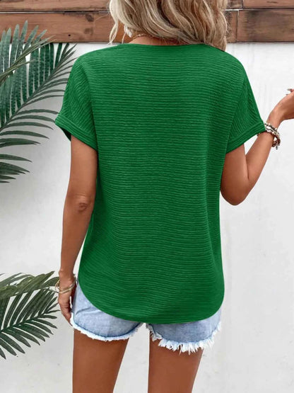 Textured Solid Color Short Sleeve Top