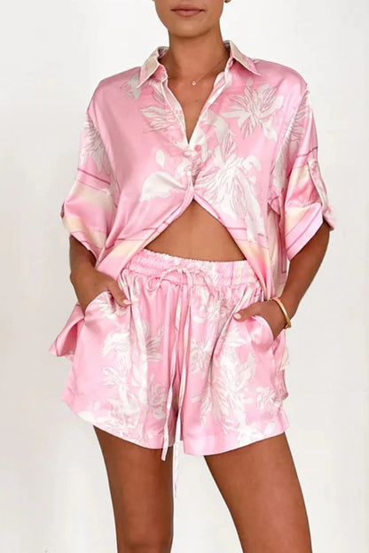 Printed Collared Neck Top and Shorts Set