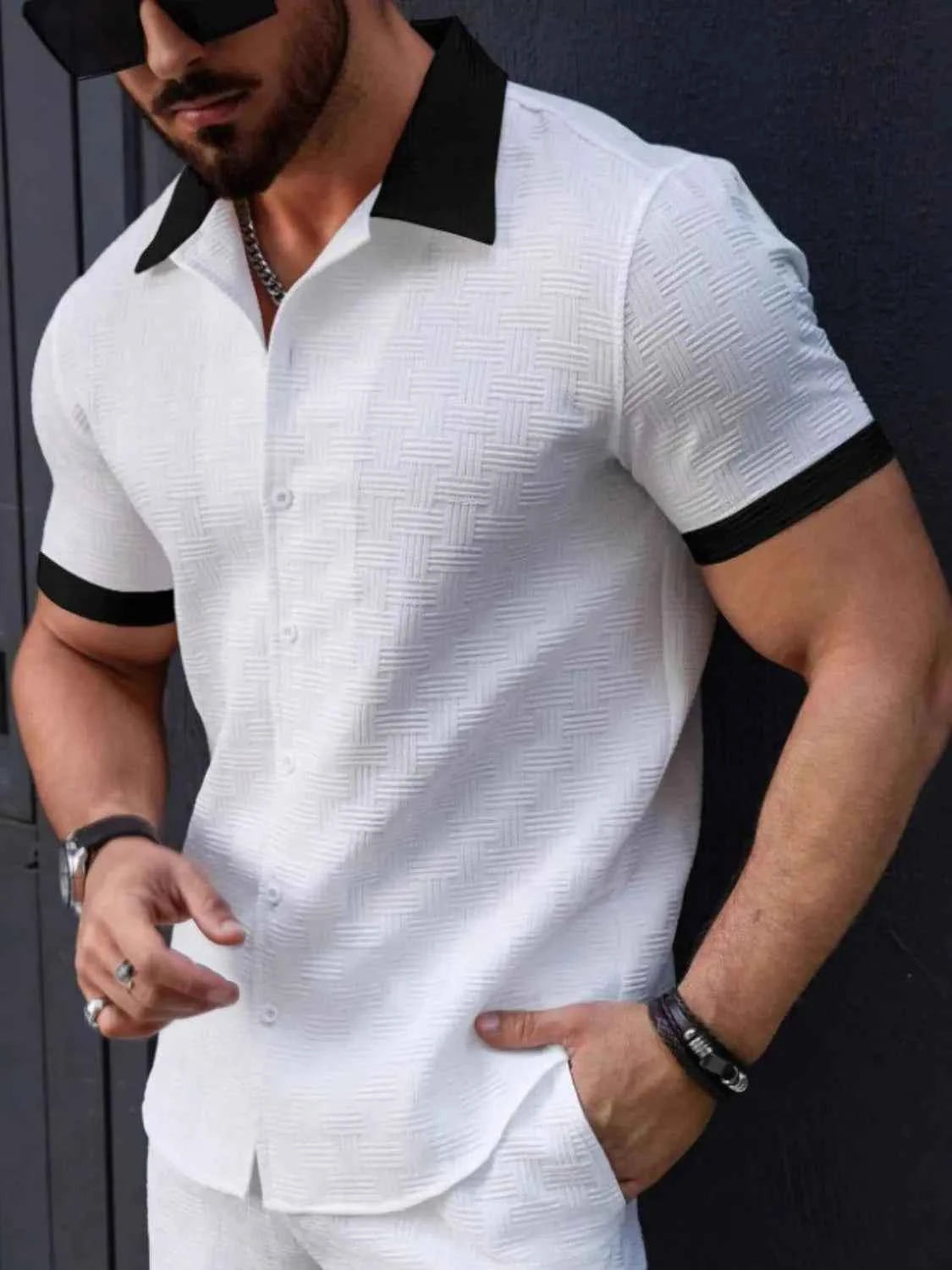 Men's Button Up Short Sleeve Shirt White