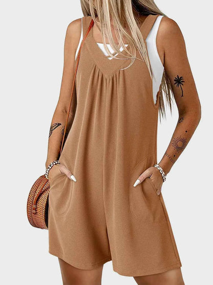 V-Neck Wide Strap Romper Mustard