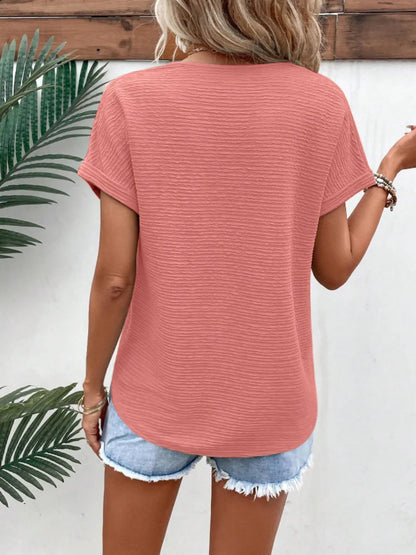 Textured Solid Color Short Sleeve Top