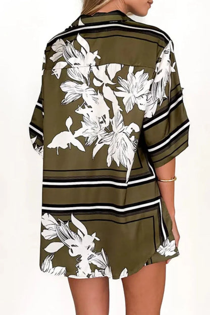 Printed Collared Neck Top and Shorts Set