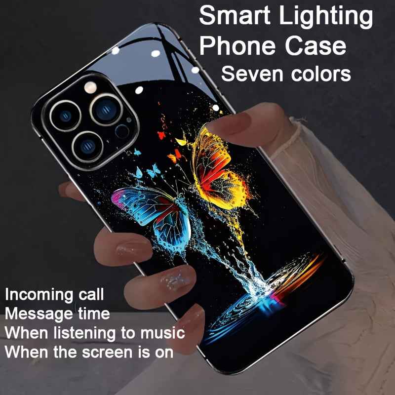 Double Butterfly Flying Colorful Intelligent Voice Control Luminous Mobile Phone Case Suitable for Samsung S24 Ultra/S22/S23 Plus/ip15promax/ip14promax/ip13promax/ip12promax Intelligent Luminous Voice Control Mobile Phone Cas