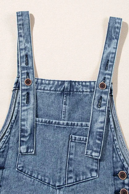 Distressed Bib Pocket Wide Leg Denim Overalls