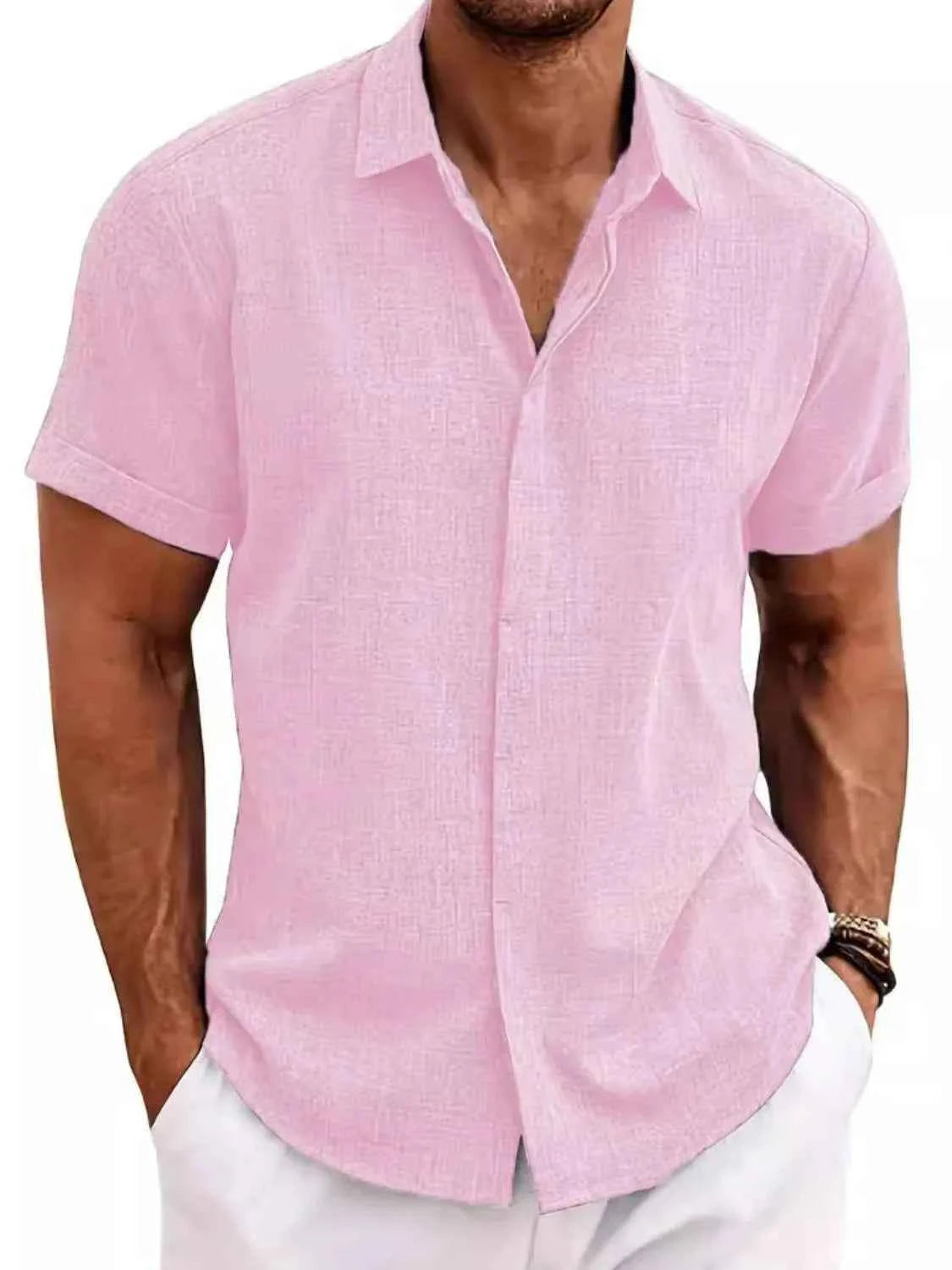 Men's Full Size Collared Neck Short Sleeve Shirt Plus Size Dusty Pink