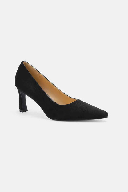 Faux Suede Point Toe Pumps - Trendy Mid Heels for Women