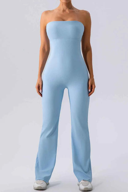 Sleeveless Straight Active Jumpsuit Light Blue
