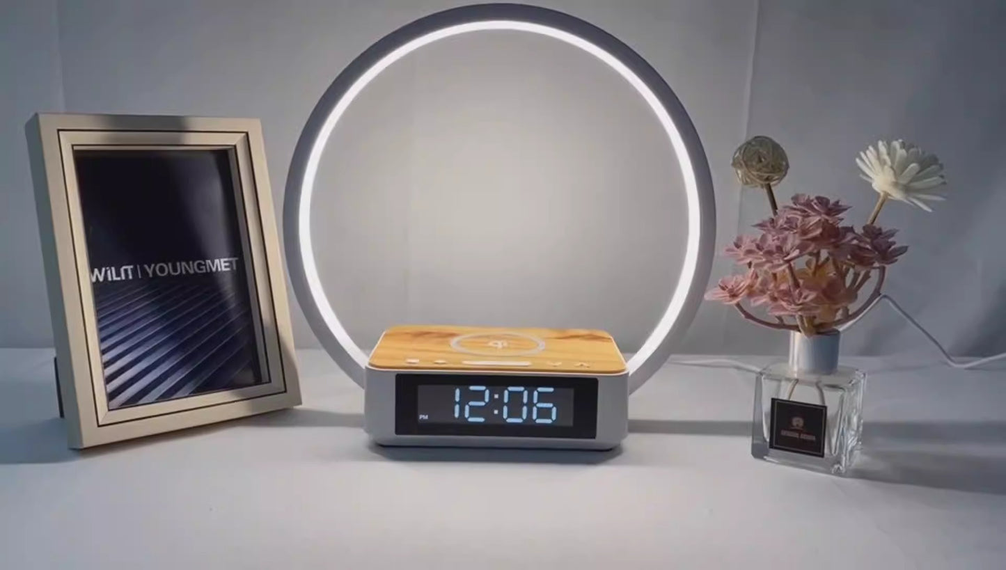 LightLux Wireless Rechargeable Bedside Lamp & Alarm Clock - Touch Control, Wooden Design, 3 Brightness Levels