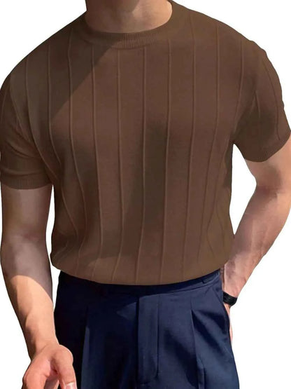 Men's Full Size Round Neck Short Sleeve T-Shirt Plus Size Coffee Brown