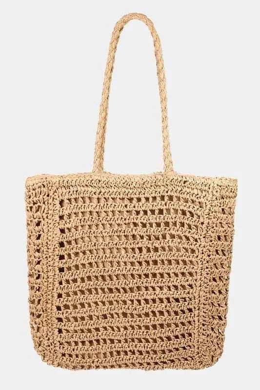 Fame Straw Braided Beach Tote Bag