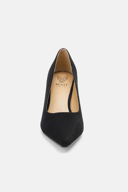 Faux Suede Point Toe Pumps - Trendy Mid Heels for Women