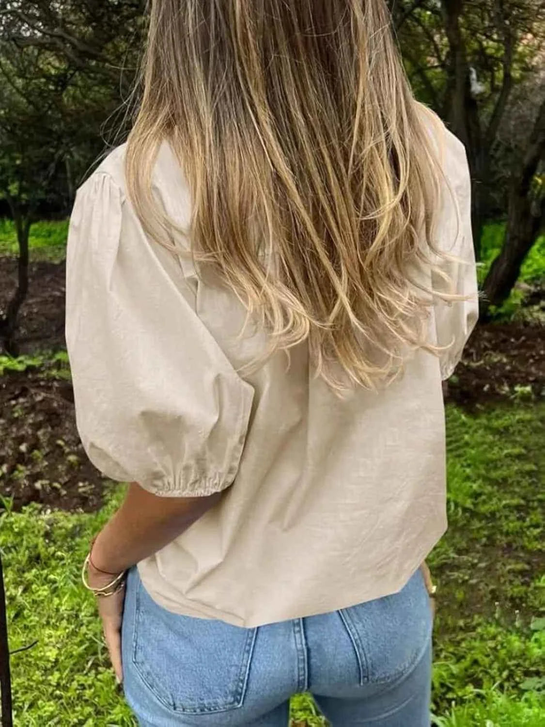 Button Down Puff Sleeve Shirt