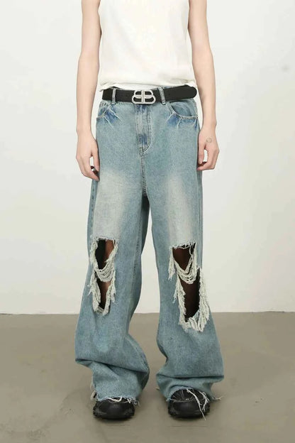Men's Raw Hem Distressed Jeans Medium