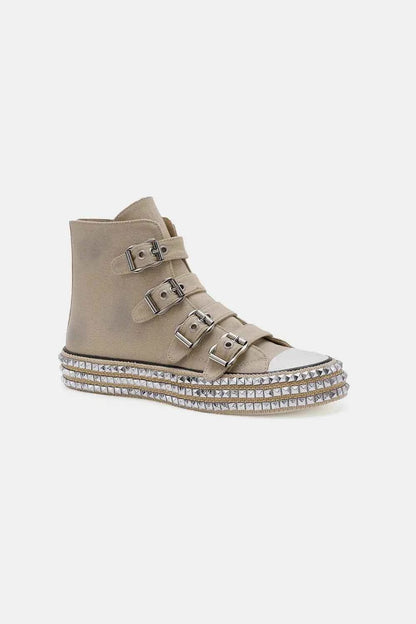 Beast Fashion Multi-Buckle Straps Studded Platform Sneakers - Trendy Punk-Inspired Footwear