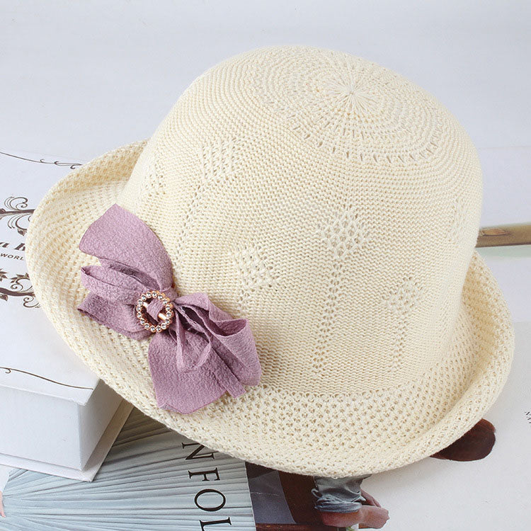 Women'S Hats Korean Version Of The Fashion Alice Along The Flower Knitted Women'S Hats Sun Hats Shallow rice One size 57cm