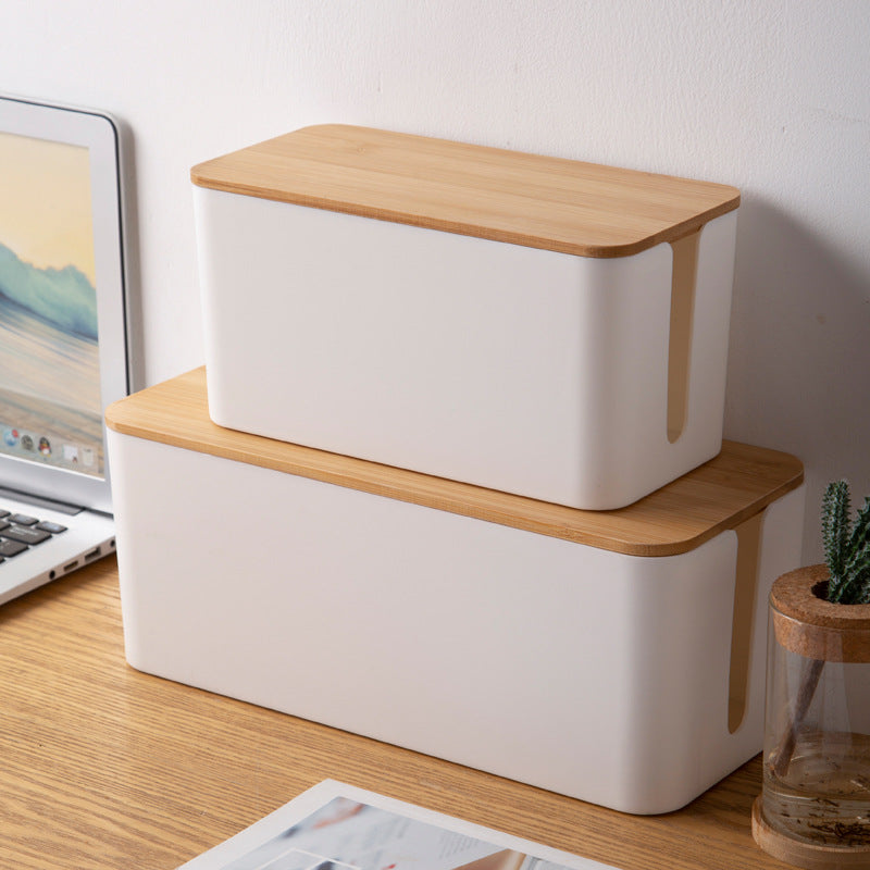 Plastic Wire Storage Box, Power Plug Board, Wire Box, Imitation Teak Pattern Cover, Junction Box, Data Wire Storage Box