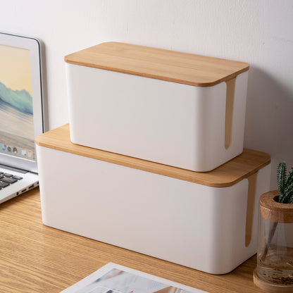 Plastic Wire Storage Box, Power Plug Board, Wire Box, Imitation Teak Pattern Cover, Junction Box, Data Wire Storage Box