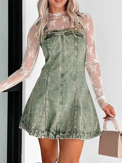Square Neck Wide Strap Denim Dress