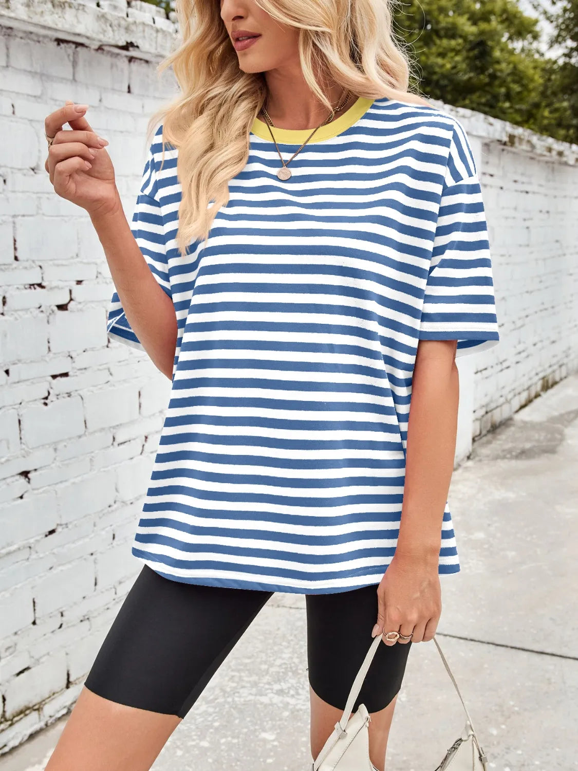 Contrast Striped Round Neck T-Shirt