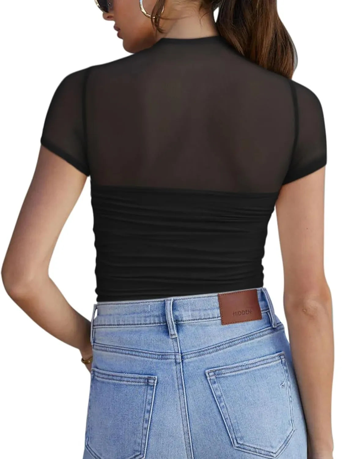 Mesh Mock Neck Short Sleeve T-Shirt