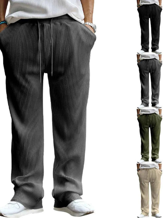 Men's Full Size Ribbed Drawstring Wide Leg Pants with Plus Size