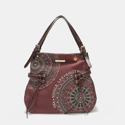 Nicole Lee USA Side Braided Tassel Inlaid Rhinestone Embroidery Hobo Bag Wine One Size