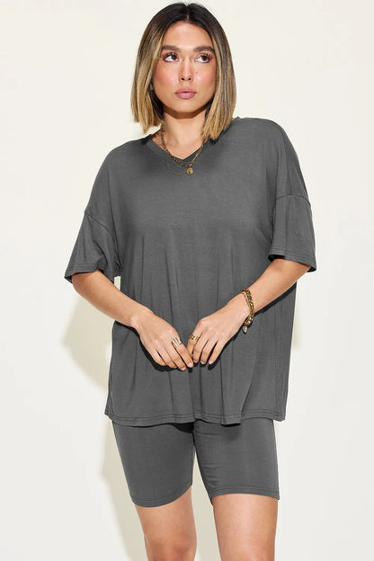 Trendy Lounge Wear for Women - Chic Pink Set Dark Gray