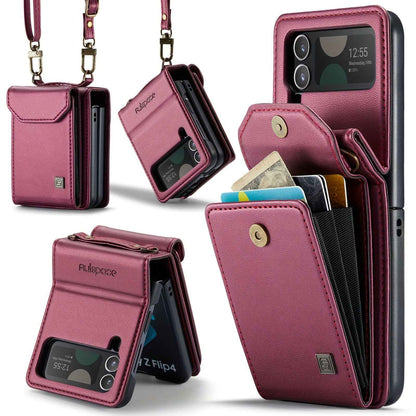 Crossbody Case for Samsung Galaxy Z Flip 3/4/5 - Vintage Faux Leather Strap, Magnetic Closure & Card Holder - Unisex Design in Black Burgundy Galaxy Z Flip 4