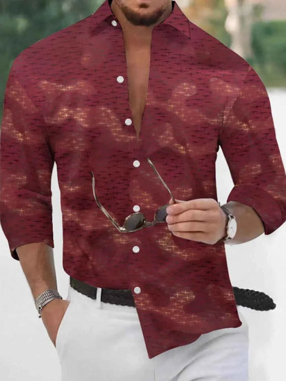 Men's Full Size Collared Neck Long Sleeve Shirt Plus Size Burgundy