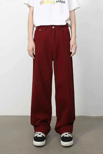 Men's Mid Rise Baggy Jeans Burgundy