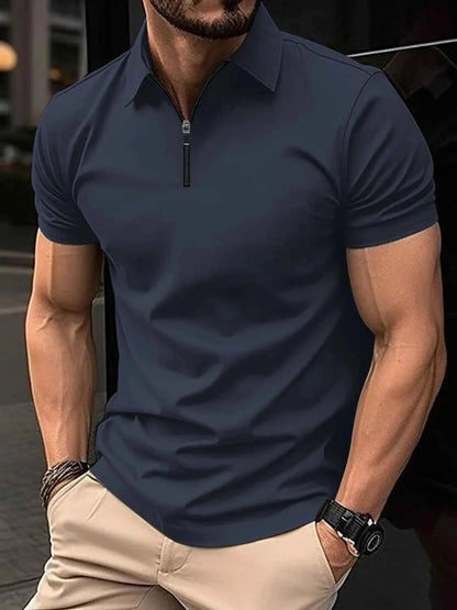 Men's Full Size Collared Neck Short Sleeve Polo Plus Size Navy