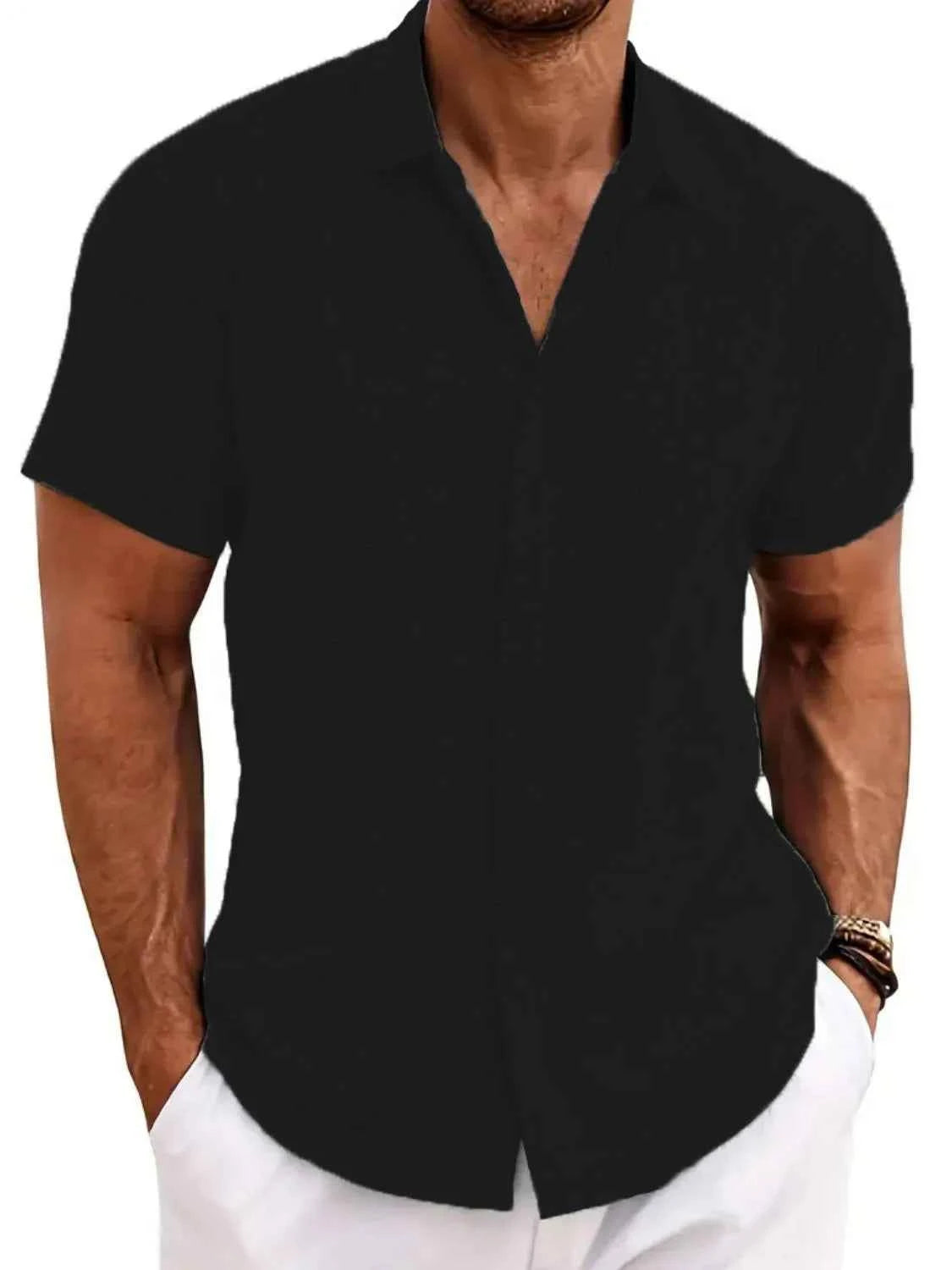 Men's Full Size Collared Neck Short Sleeve Shirt Plus Size Black