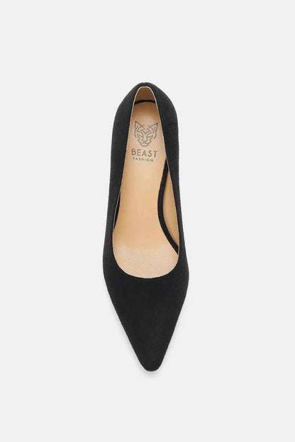 Faux Suede Point Toe Pumps - Trendy Mid Heels for Women