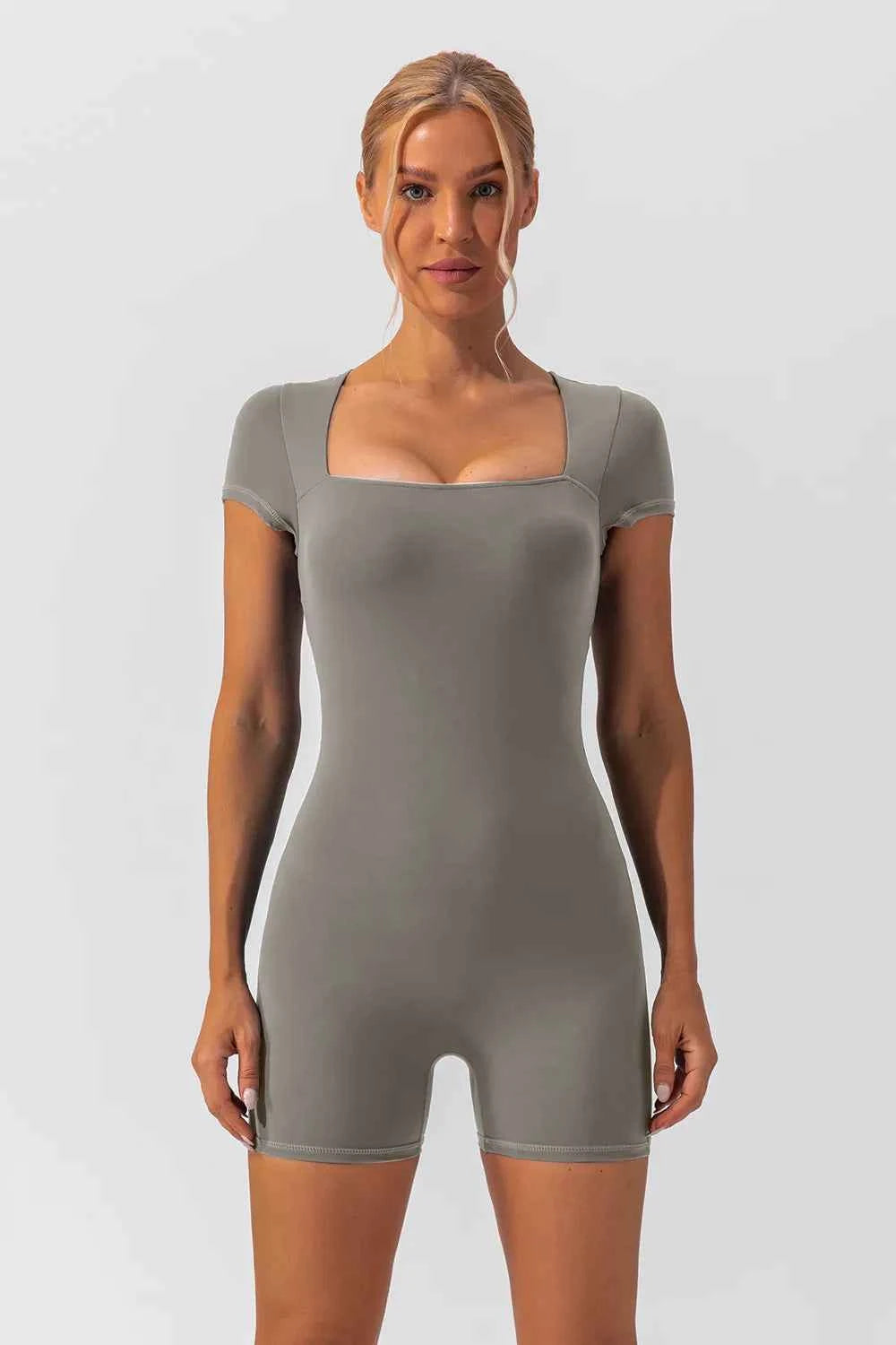 Square Neck Cap Sleeve Active Romper