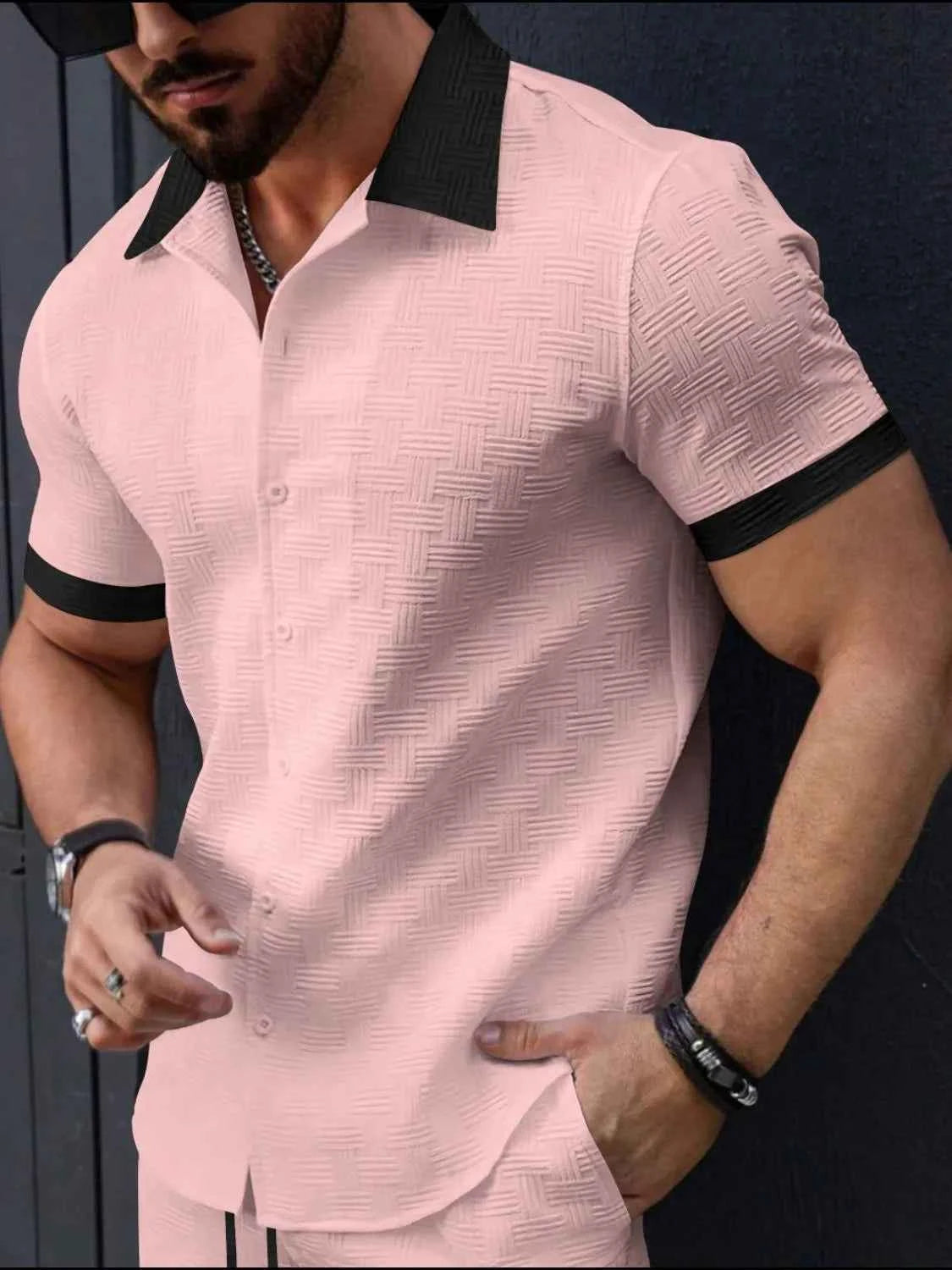 Men's Button Up Short Sleeve Shirt Dusty Pink