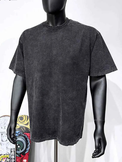 Men's Full Size Round Neck Washed T-Shirt Plus Size Black