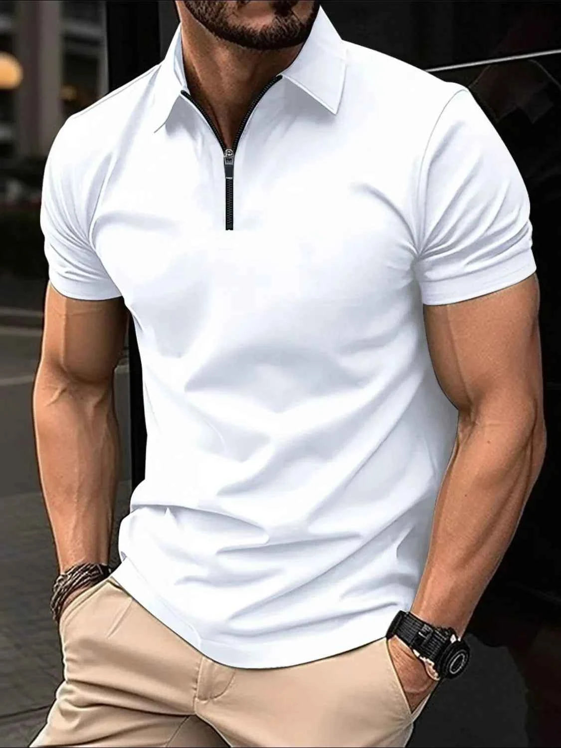 Men's Full Size Collared Neck Short Sleeve Polo Plus Size White