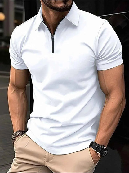 Men's Full Size Collared Neck Short Sleeve Polo Plus Size White