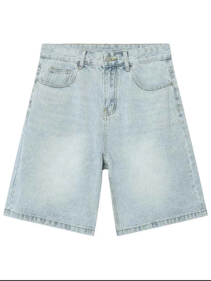 Men's Washed Denim Shorts with Pockets Light Blue