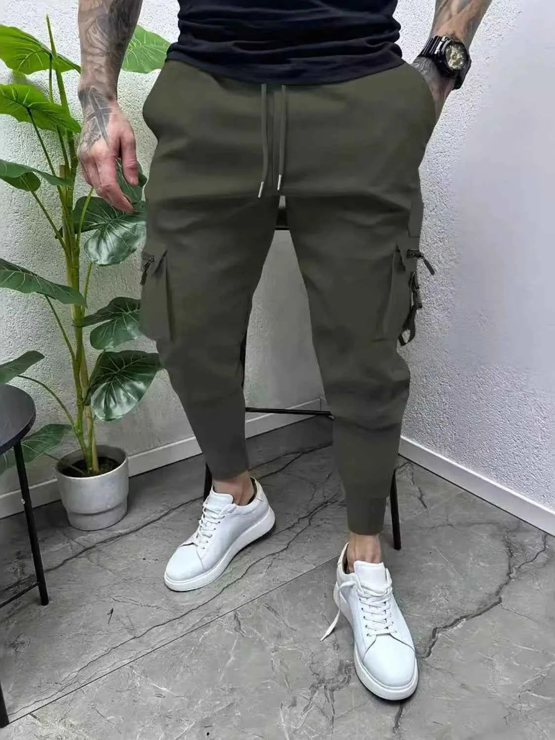 Men's Full Size Drawstring Pants with Pockets Plus Size